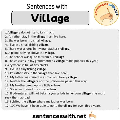 make sentences of village|Examples of 'VILLAGE' in a sentence .